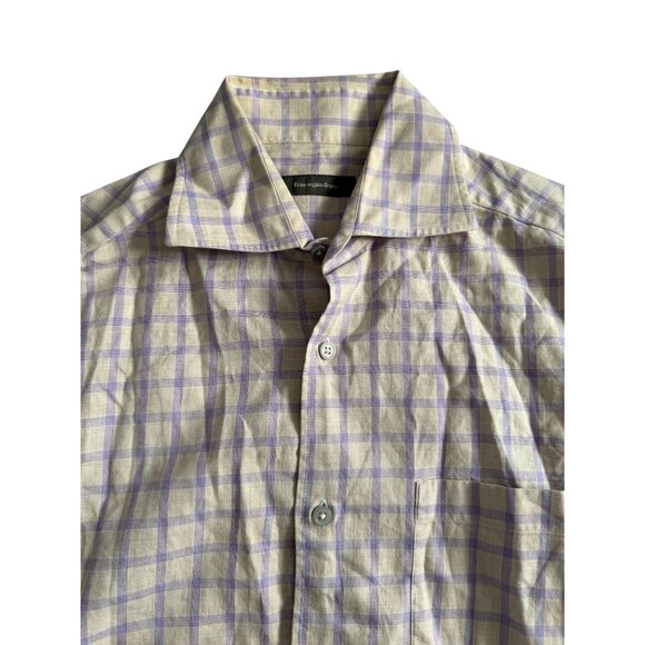 ERMENEGILDO ZEGNA Yellow Purple Plaid Button Down Shirt Size Medium - Picture 6 of 8